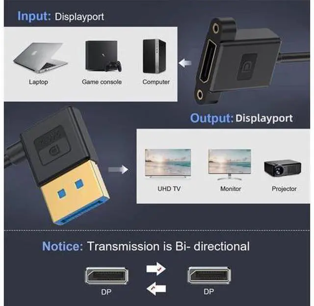 Alt view image 5 of 7 - Cable Ultrafine Right Angled DisplayPort 1.4 DP Male to Female Extension Cable 8K 60hz 4K 144hz for Desktop Laptop Monitor Graphics Card 30cm