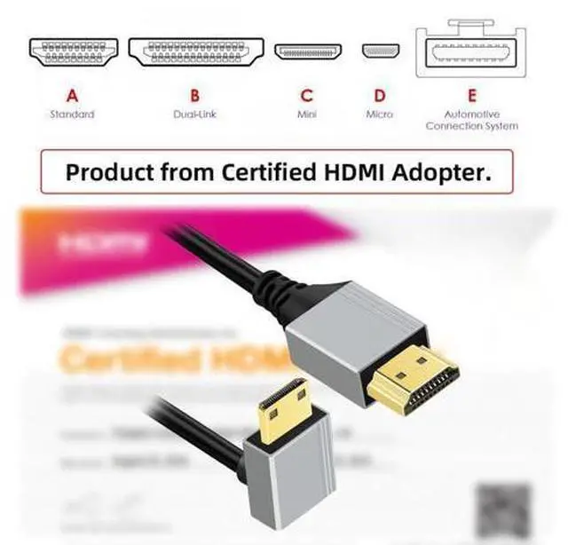 Alt view image 2 of 7 - 90 Degree Down Angled Mini HDMI 2.1 Ultra Thin HDTV Cable 8K 4K Hyper Super Flexible Slim Cord Type-A to Type-C for Camera HDTV 50cm