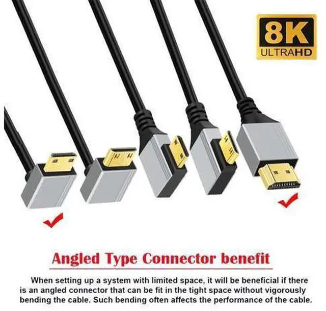 Alt view image 3 of 7 - 90 Degree Down Angled Mini HDMI 2.1 Ultra Thin HDTV Cable 8K 4K Hyper Super Flexible Slim Cord Type-A to Type-C for Camera HDTV 50cm