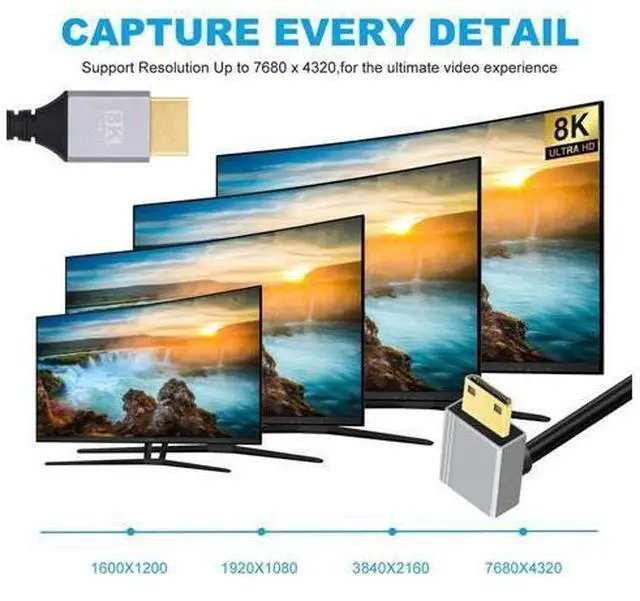 Alt view image 6 of 7 - 90 Degree Down Angled Mini HDMI 2.1 Ultra Thin HDTV Cable 8K 4K Hyper Super Flexible Slim Cord Type-A to Type-C for Camera HDTV 50cm