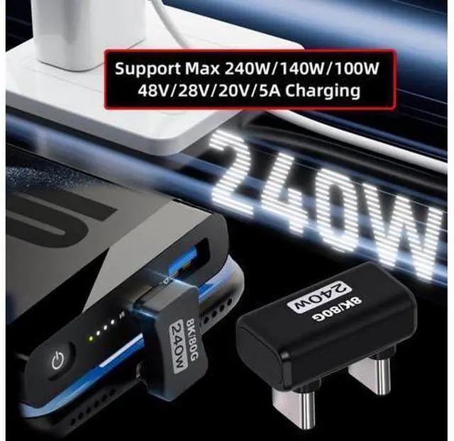 Alt view image 2 of 7 - USB C Extender Adapter,USB 5.0 Type C Male to Male 180 Degree Angled Adapter Support 80Gbps Data Transfer PD 240W Fast Charging 16K/8K/5K Video Output