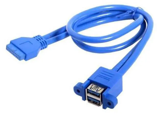 Alt view image 5 of 7 - USB 3.0 Front Panel Header 19/20Pin 1 Male to 2 USB 3.0 Female Panel Port Extension Cable 0.5M with Panel Mount Holes