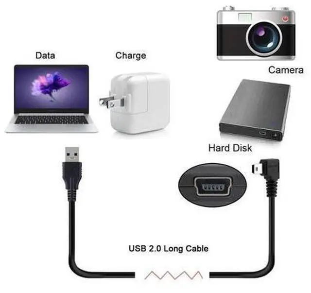 Alt view image 2 of 7 - Mini USB B Type 5pin Male Left Angled 90 Degree to USB 2.0 Male Data Cable 5 Meters with EMI Ferrite Core
