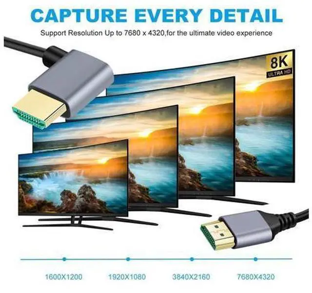 Alt view image 6 of 7 - HDMI 2.1 Ultra Thin HDTV Cable 8K 4K Hyper Super Flexible Slim Cord Right Angled 90 Degree Type-A Male to Male for Computer HDTV 50CM