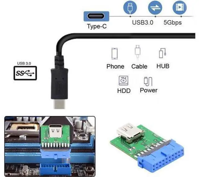 Alt view image 2 of 7 - Single Port USB 3.1 Type C USB-C Female to USB 3.0 Motherboard 19pin 20pin Header Adapter PCBA 5Gbps