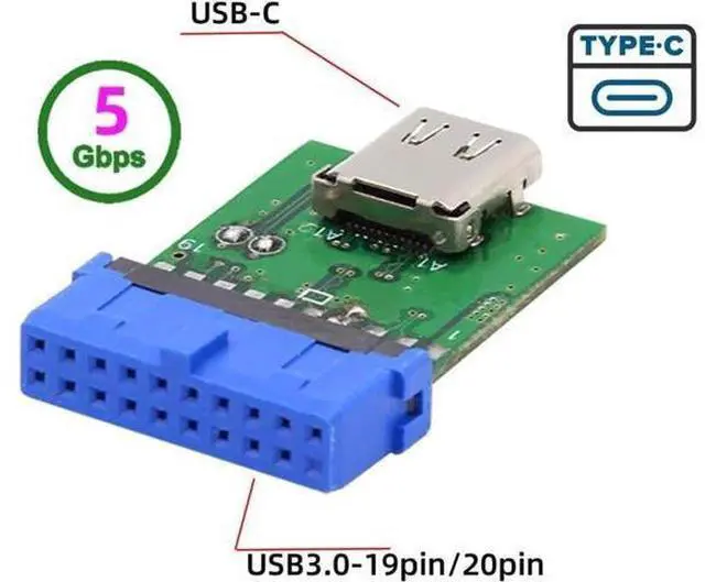 Alt view image 4 of 7 - Single Port USB 3.1 Type C USB-C Female to USB 3.0 Motherboard 19pin 20pin Header Adapter PCBA 5Gbps