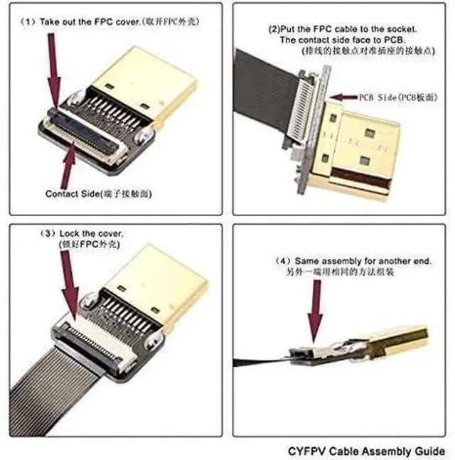 Alt view image 2 of 2 - CYFPV Dual 90 Degree Right-Up Angled HDMI Type A Male to Male HDTV FPC Flat Cable for FPV HDTV Multicopter Aerial Photography 50CM