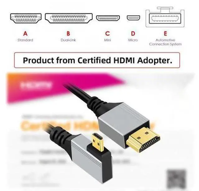 Alt view image 2 of 7 - 90 Degree Left Angled Micro HDMI 2.1 Ultra Thin HDTV Cable 8K 4K Hyper Super Flexible Slim Cord Type-A to Type-D for Camera HDTV 50cm