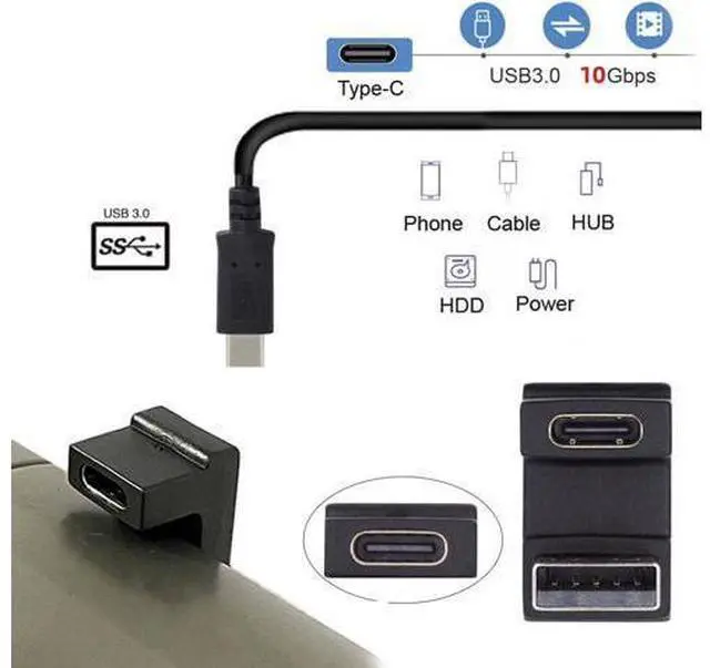 Alt view image 4 of 7 - USB-C Type C Female Up Opposite U Shape Back Angled to USB 3.0 A Male Data Adapter for Laptop Desktop