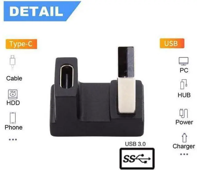 Alt view image 6 of 7 - USB-C Type C Female Up Opposite U Shape Back Angled to USB 3.0 A Male Data Adapter for Laptop Desktop