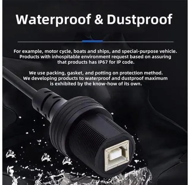Alt view image 2 of 7 - 1m Waterproof Dustproof 480Mbps USB2.0 Standard B Type Male to Female Extension Data Power Cable Car Panel Mount Design