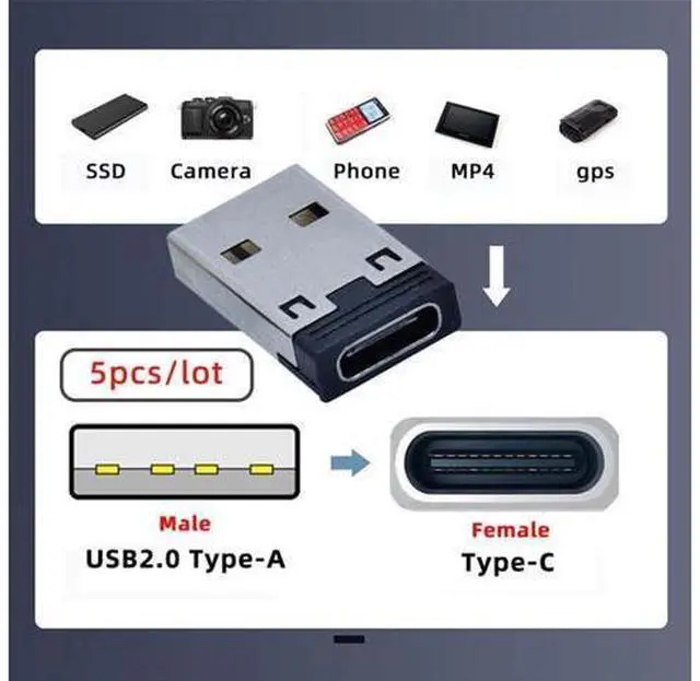 Alt view image 4 of 7 - 5pcs/lot USB-C Type C Female to USB 2.0 A Male 480Mbps Data Power Adapter for Laptop Tablet Phone