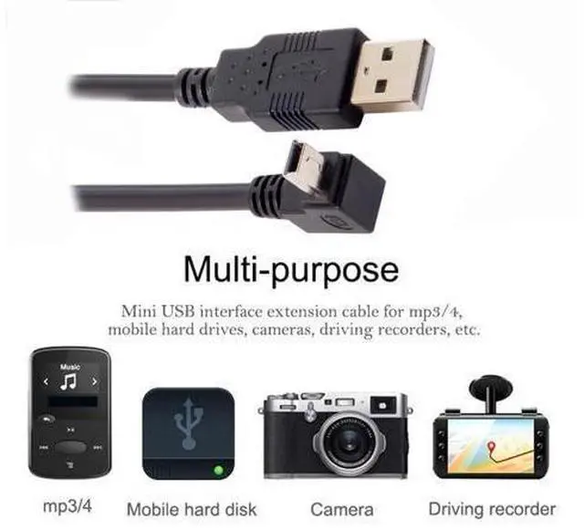 Alt view image 2 of 7 - Mini USB B Type 5pin Male UP Angled 90 Degree to USB 2.0 Male Data Cable 5 Meters with EMI Ferrite Core 50cm