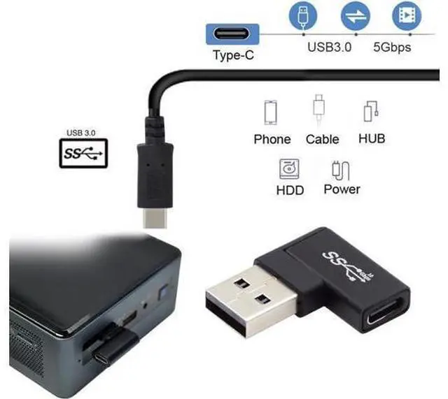 Alt view image 7 of 7 - USB-C Type C Female to USB 3.0 A Male Data Adapter Flat Horizontal 90 Degree Right Angled for Laptop Desktop