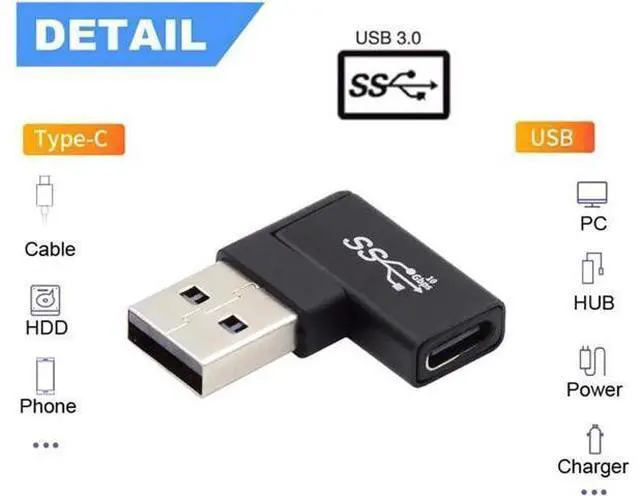 Alt view image 6 of 7 - USB-C Type C Female to USB 3.0 A Male Data Adapter Flat Horizontal 90 Degree Right Angled for Laptop Desktop