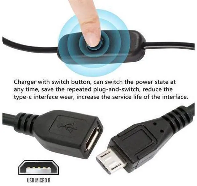 Alt view image 5 of 7 - Micro USB2.0 Cable with On Off Power Switch Button Micro 5Pin Male to Female for DC 5V Desk Lamp Fan Camera