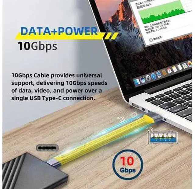 Alt view image 4 of 7 - Yellow 10Gbps USB 3.1 Type C Male to USB3.0 Type A Male Flat Slim FPC Data Cable for Laptop & Phone