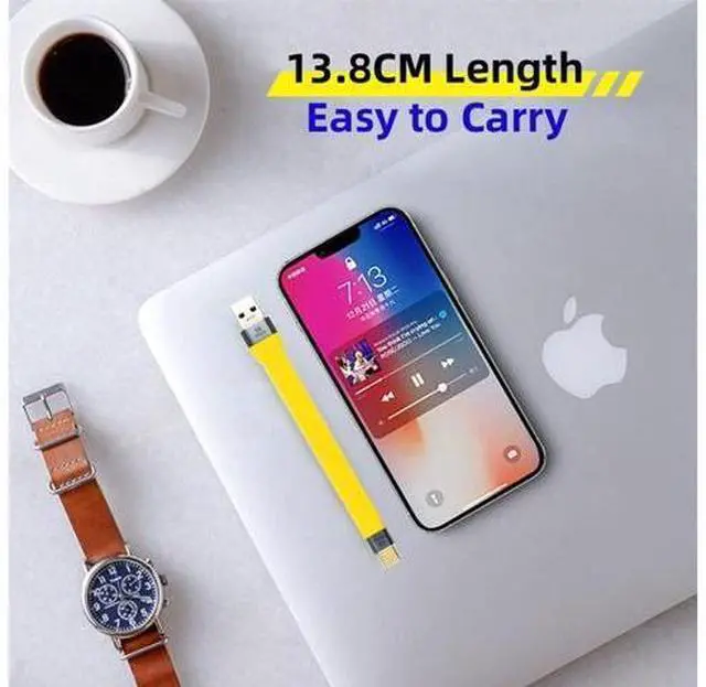 Alt view image 6 of 7 - Yellow 10Gbps USB 3.1 Type C Male to USB3.0 Type A Male Flat Slim FPC Data Cable for Laptop & Phone