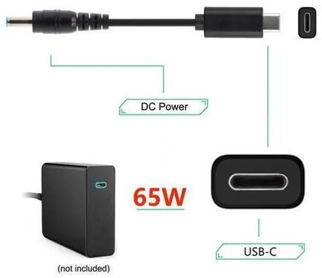 Alt view image 2 of 7 - USB C to DC 20V 4.5x3.0mm PD 65W Charge Cable with PD Emulator Trigger for H-P Laptop
