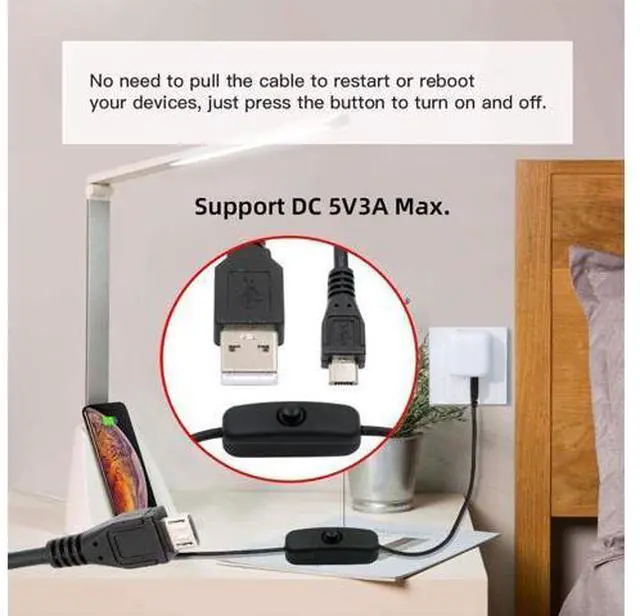Alt view image 2 of 7 - Micro USB2.0 to Type-A Cable with On Off Power Switch Button Micro 5Pin for DC 5V Desk Lamp Fan Camera