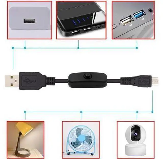 Alt view image 3 of 7 - Micro USB2.0 to Type-A Cable with On Off Power Switch Button Micro 5Pin for DC 5V Desk Lamp Fan Camera