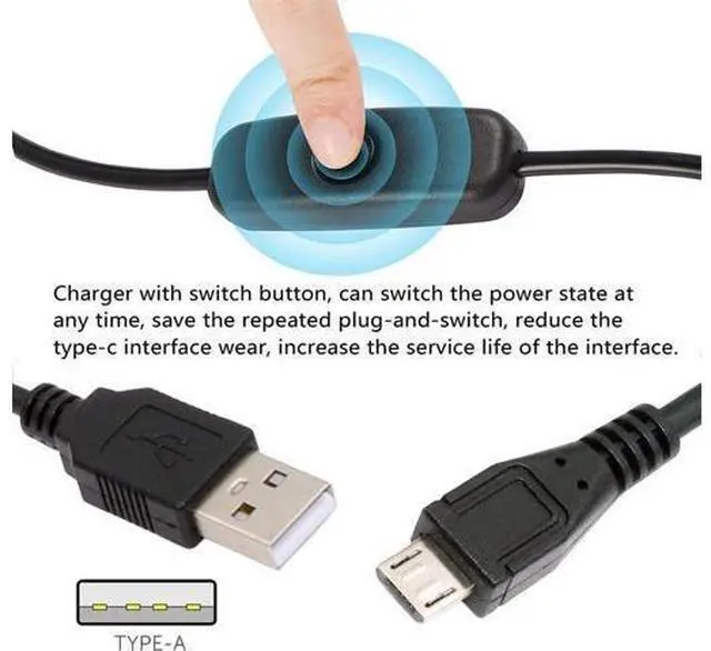 Alt view image 5 of 7 - Micro USB2.0 to Type-A Cable with On Off Power Switch Button Micro 5Pin for DC 5V Desk Lamp Fan Camera