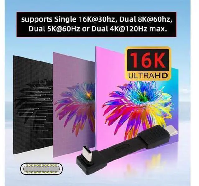 Alt view image 2 of 7 - 240W USB5.0 80Gbps FPC Flat Slim USB Type C Extension Cable Male to Male Up Angled 90 Degree 16K 8K 60Hz 5K 67MM