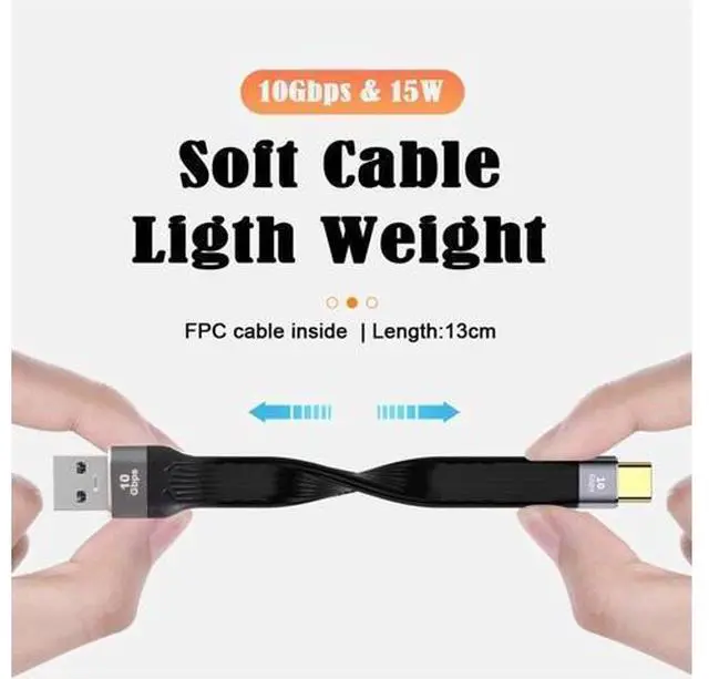 Alt view image 4 of 7 - 10Gbps USB 3.1 Type C Male Host to USB3.0 Type A Male Flat Slim FPC Data Cable for Laptop & Phone