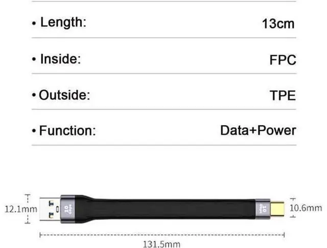 Alt view image 5 of 7 - 10Gbps USB 3.1 Type C Male Host to USB3.0 Type A Male Flat Slim FPC Data Cable for Laptop & Phone