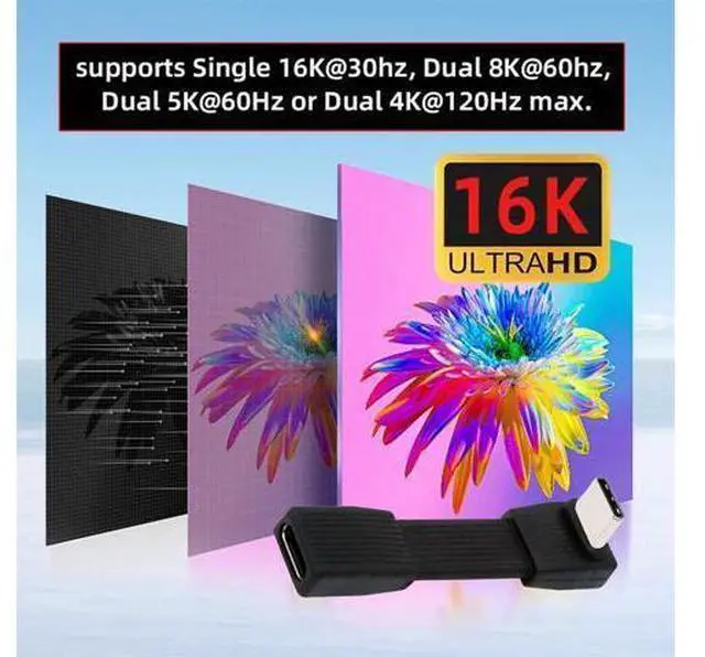 Alt view image 2 of 7 - 240W USB5.0 80Gbps FPC Flat Slim USB Type C Extension Cable Male to Female Up Angled 90 Degree 16K 8K 60Hz 5K 51MM