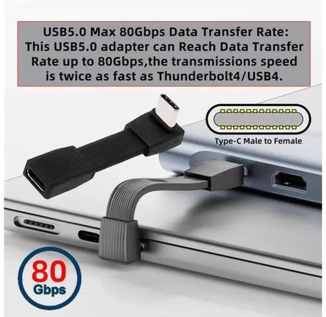 Alt view image 4 of 7 - 240W USB5.0 80Gbps FPC Flat Slim USB Type C Extension Cable Male to Female Up Angled 90 Degree 16K 8K 60Hz 5K 51MM