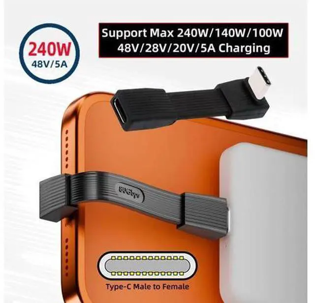 Alt view image 5 of 7 - 240W USB5.0 80Gbps FPC Flat Slim USB Type C Extension Cable Male to Female Up Angled 90 Degree 16K 8K 60Hz 5K 51MM