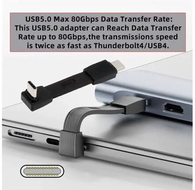 Alt view image 4 of 7 - 240W USB5.0 80Gbps FPC Flat Slim USB Type C Extension Cable Male to Male Up Angled 90 Degree 16K 8K 60Hz 5K 67MM