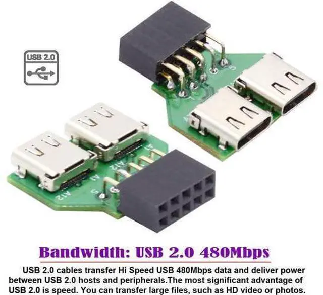 Alt view image 6 of 7 - Dual Ports USB 3.1 Type C USB-C Female to USB 2.0 Motherboard 9pin 10pin Header Adapter PCBA 480Mbps