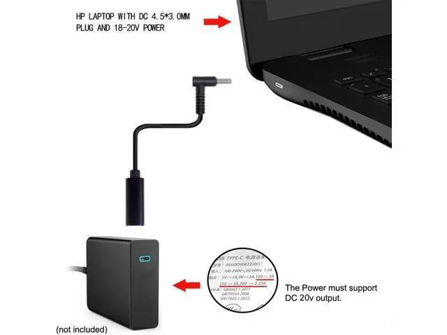 Alt view image 3 of 7 - CY USB C to DC 20V 4.5 * 3.0mm PD 65W Charge Cable for H-P Laptop