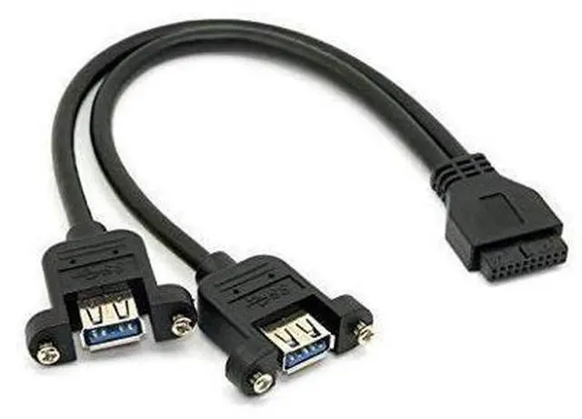 Main image of USB 3.0 Dual Ports A Female Screw Mount Type to Motherboard 20pin Header Cable Black