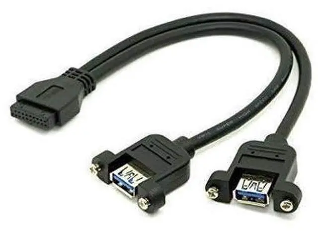 Alt view image 4 of 4 - USB 3.0 Dual Ports A Female Screw Mount Type to Motherboard 20pin Header Cable Black