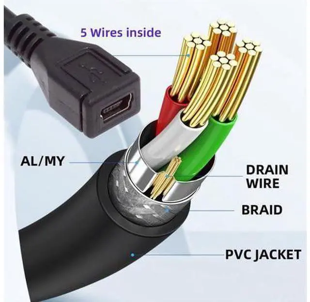 Alt view image 3 of 7 - 90 Degree Left Angled Mini USB 5Pin Male to Female Extension Cable 30cm for GPS Camera