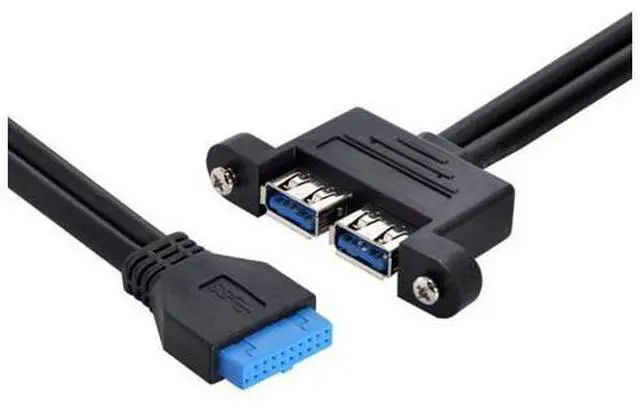 Alt view image 6 of 6 - USB 3.0 Front Panel Header 19/20Pin 1 Male to 2 USB 3.0 Female Panel Port Extension Cable 0.5M with Panel Mount Screw