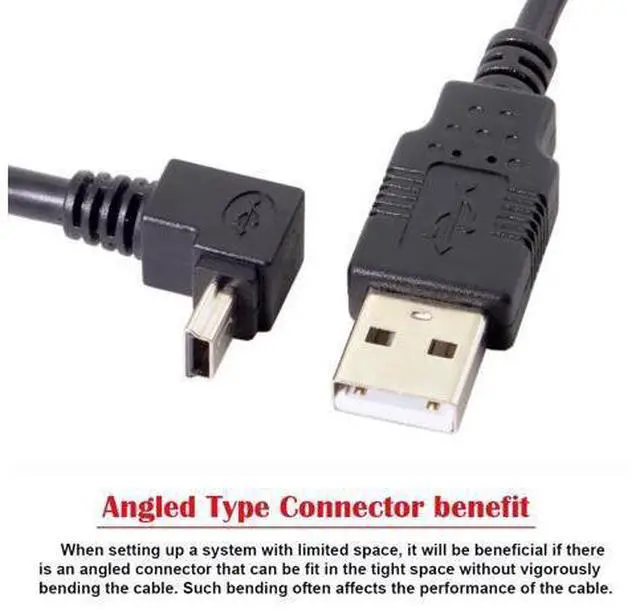 Alt view image 5 of 7 - Mini USB B Type 5pin Male UP Angled 90 Degree to USB 2.0 Male Data Cable 5 Meters with EMI Ferrite Core 50cm