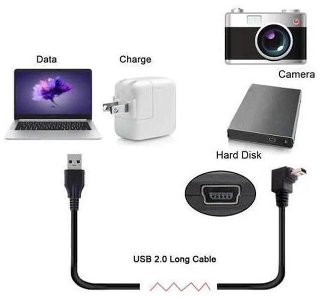 Alt view image 6 of 7 - Mini USB B Type 5pin Male UP Angled 90 Degree to USB 2.0 Male Data Cable 5 Meters with EMI Ferrite Core 50cm