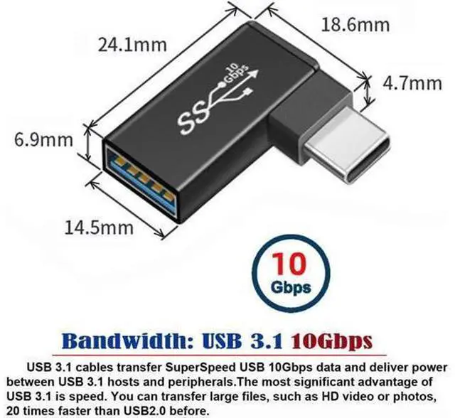 Alt view image 6 of 7 - USB-C Type-C to USB 3.0 Female OTG Adapter Right Angled 90 Degree for Laptop Cell Phone