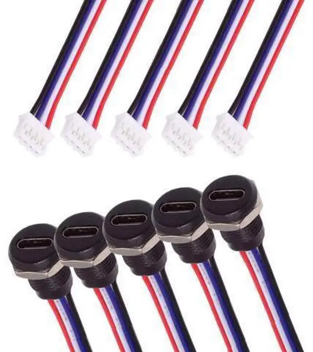 Main image of 5 Pack 2.0mm Pitch 4Pin to USB C Female DC 5V 3A Charging Socket Port Conversion Cable Adapter with Waterproof Dustproof Rubber Plug