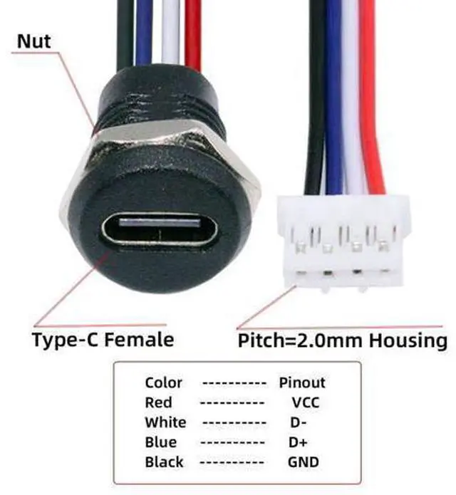 Alt view image 2 of 7 - 5 Pack 2.0mm Pitch 4Pin to USB C Female DC 5V 3A Charging Socket Port Conversion Cable Adapter with Waterproof Dustproof Rubber Plug
