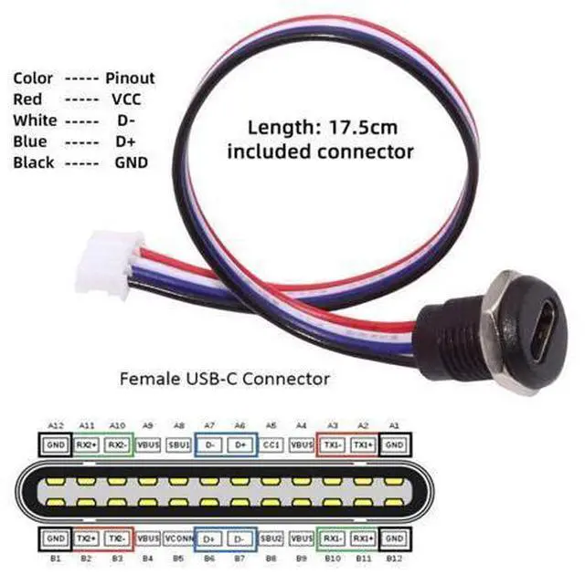 Alt view image 3 of 7 - 5 Pack 2.0mm Pitch 4Pin to USB C Female DC 5V 3A Charging Socket Port Conversion Cable Adapter with Waterproof Dustproof Rubber Plug