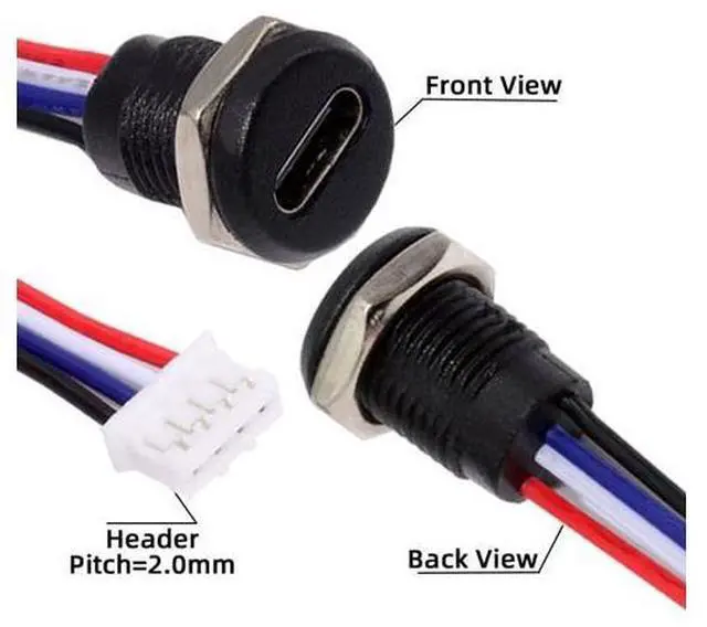 Alt view image 4 of 7 - 5 Pack 2.0mm Pitch 4Pin to USB C Female DC 5V 3A Charging Socket Port Conversion Cable Adapter with Waterproof Dustproof Rubber Plug
