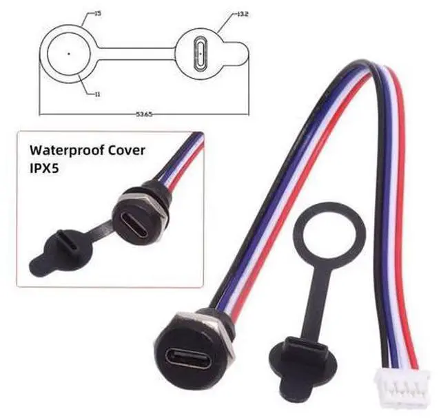 Alt view image 6 of 7 - 5 Pack 2.0mm Pitch 4Pin to USB C Female DC 5V 3A Charging Socket Port Conversion Cable Adapter with Waterproof Dustproof Rubber Plug