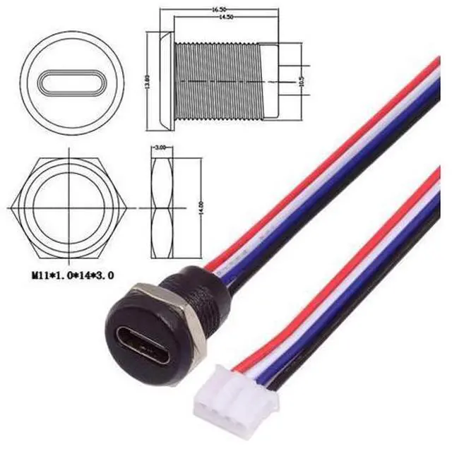 Alt view image 7 of 7 - 5 Pack 2.0mm Pitch 4Pin to USB C Female DC 5V 3A Charging Socket Port Conversion Cable Adapter with Waterproof Dustproof Rubber Plug