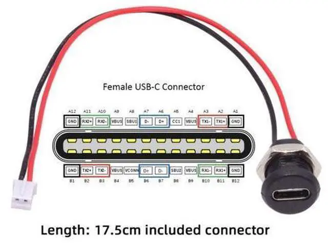 Alt view image 2 of 7 - 5 Pack 2.0mm Pitch 2Pin to USB C Female DC 5V 3A Charging Socket Port Conversion Cable Adapter with Waterproof Dustproof Rubber Plug