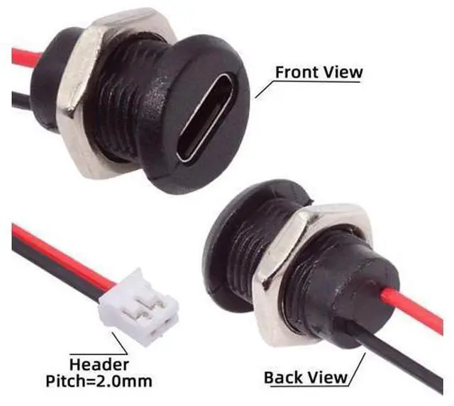 Alt view image 3 of 7 - 5 Pack 2.0mm Pitch 2Pin to USB C Female DC 5V 3A Charging Socket Port Conversion Cable Adapter with Waterproof Dustproof Rubber Plug